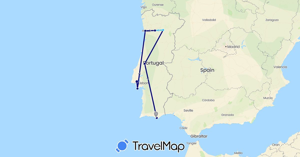 TravelMap itinerary: driving, plane, boat in Portugal (Europe)